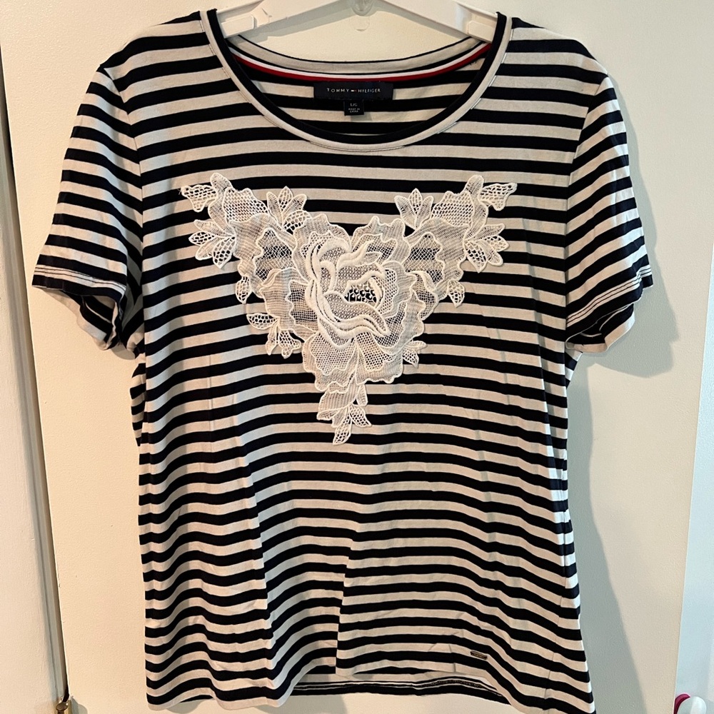 Striped T-Shirt with Lace Design